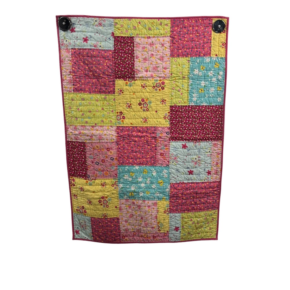 Pottery Barn Kids Patchwork Floral Butterfly Quilt Wall Hanging Pink 33x46